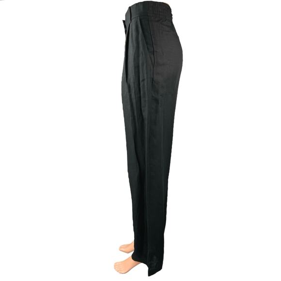 NEW H&M Women's Black Linen Pleated High Rise Wide Leg Trouser Pants Size 2 - Picture 2 of 5